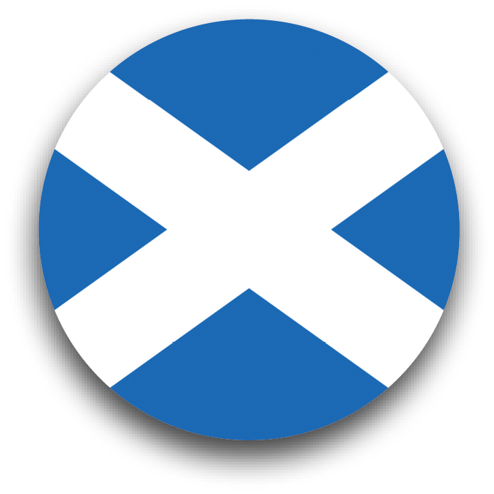 The flag of Scotland is depicted in a circle.